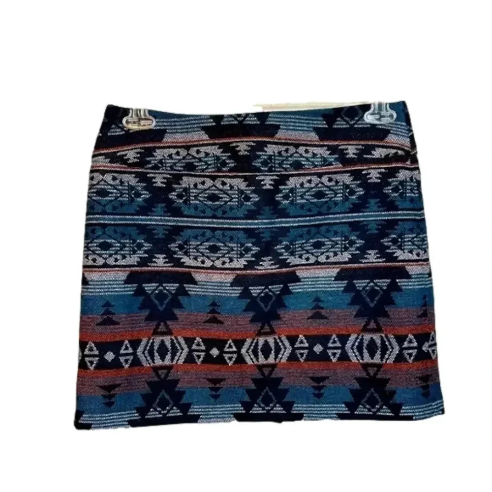Dalia Collection Aztec Pattern Mini Skirt in Navy, Teal, Rust